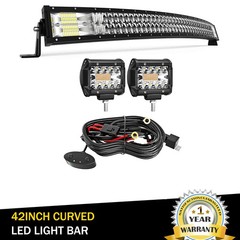 42 Inch Curved 5D LED Light Bar 240W & 2X 4 Inch 60W LED Pods Off Road Light Kit