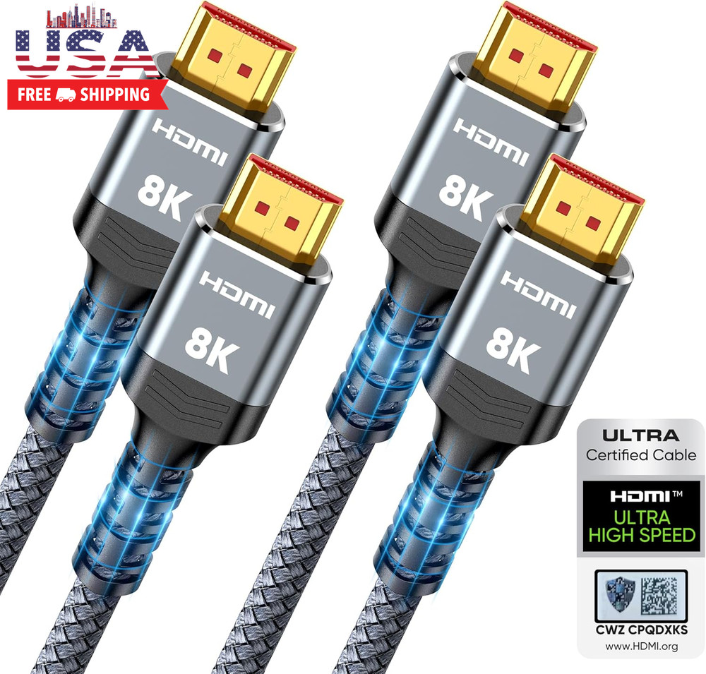 10K 8K HDMI 2.1 Cable 2-Pack 6.6FT, Certified 48Gbps Ultra High Speed Slim HDMI
