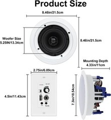 Herdio 5.25″ 300W Home Store In Ceiling Speakers+Wall Mount Bluetooth Amplifier