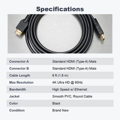 6FT HDMI Cable 4K High Speed for HDTV PS5 PS4 Xbox Series X Monitor Laptop Roku