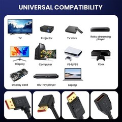 90 Degree Angle DP Male To Female DisplayPort Extension Cable Extender 15cm Left