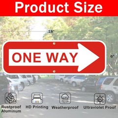 One Way Sign with Arrow, 18×6 Inches, red and white – 6″ x 18″ – Left and Right