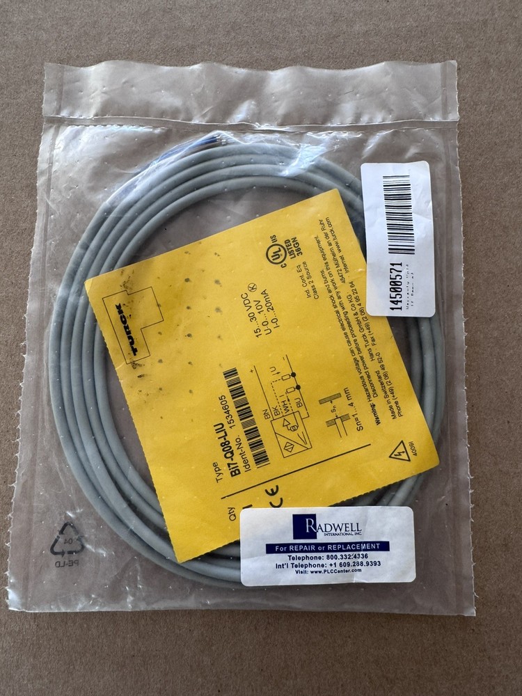 Turck Bi7-Q08-LIU 1534605 Inductive Sensor, 4 mm Range, Flush, Analog, 15-30 VDC