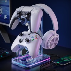 Luckit Gaming Headphones Stand, RGB Headset Stand with 2 USB Transparent
