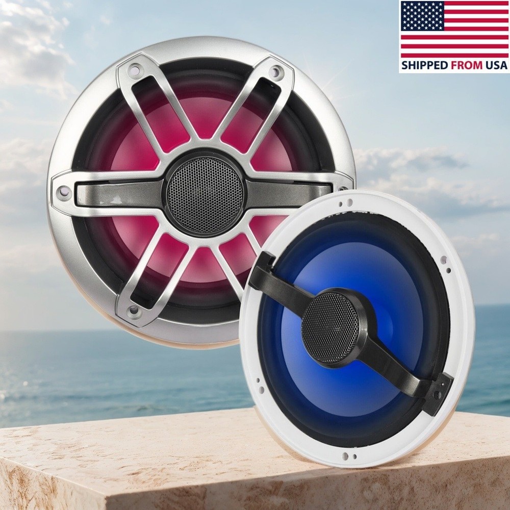 1 Pair 6-1/2″ 2-Way Marine Boat Speakers 12V RGB LED Lighting 150W Audio Systems