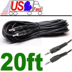 20 FT 3.5mm Nickel Plated Aux Stereo Male – Male Audio Jack Headphone Cable 1/8
