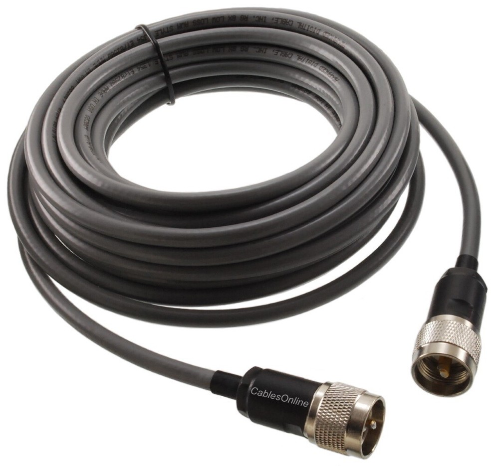 50ft RG-8/U-Mini (RG8X) Coax UHF PL-259 Male/Male Grey Coax Cable, R-U8050