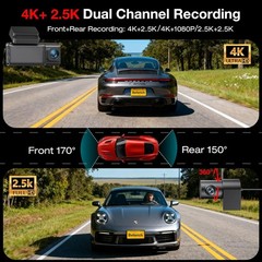 Beferich J18 4K 2.5K Dual Dash Cam GPS WiFi 64GB Card 256GB Max front rear night