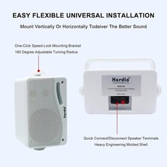 2*Herdio Marine 3.5 Inches Outdoor Speakers Wired 200W 3 Way Wall Mount Speakers