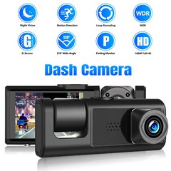 HD 1080P Dual Lens Car Dash Cam Front/Rear/Inside Video Recorder Camera G-Sensor