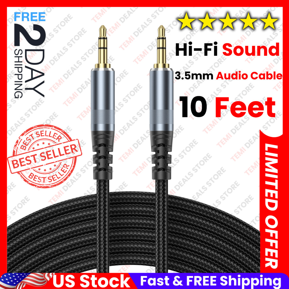 AUX Cable 10Ft, 3.5Mm Audio Cable Long Aux Cord Male to Male 10 Feet Auxiliary H