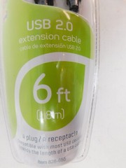 Ativa 828-655 USB 2.0 Extension Cable 6′ Black New In Box A Plug A receptacle
