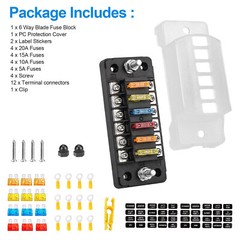 6 Way Fuse Block with Negative Bus Blade Fuse Holder for Automotive Car Truck RV