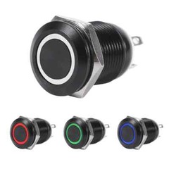LED ON/OFF Stainless Steel Push Button Panel Mount Switch w/Harness