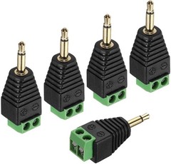 MECCANIXITY 5Pcs 3.5mm TS Mono Male Plug to 2 Pin Screw Terminal Block, Gold Pla