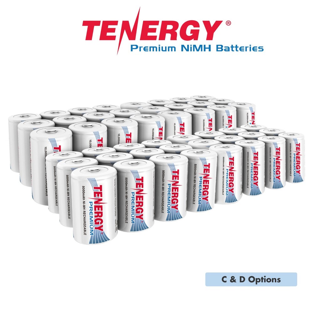 Tenergy Premium C and D High Capacity NiMH Rechargeable Batteries 1.2V Lot