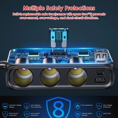 9in1 Multi Car Cigarette Lighter Socket Splitter USB C Plug Fast Charger Adapter