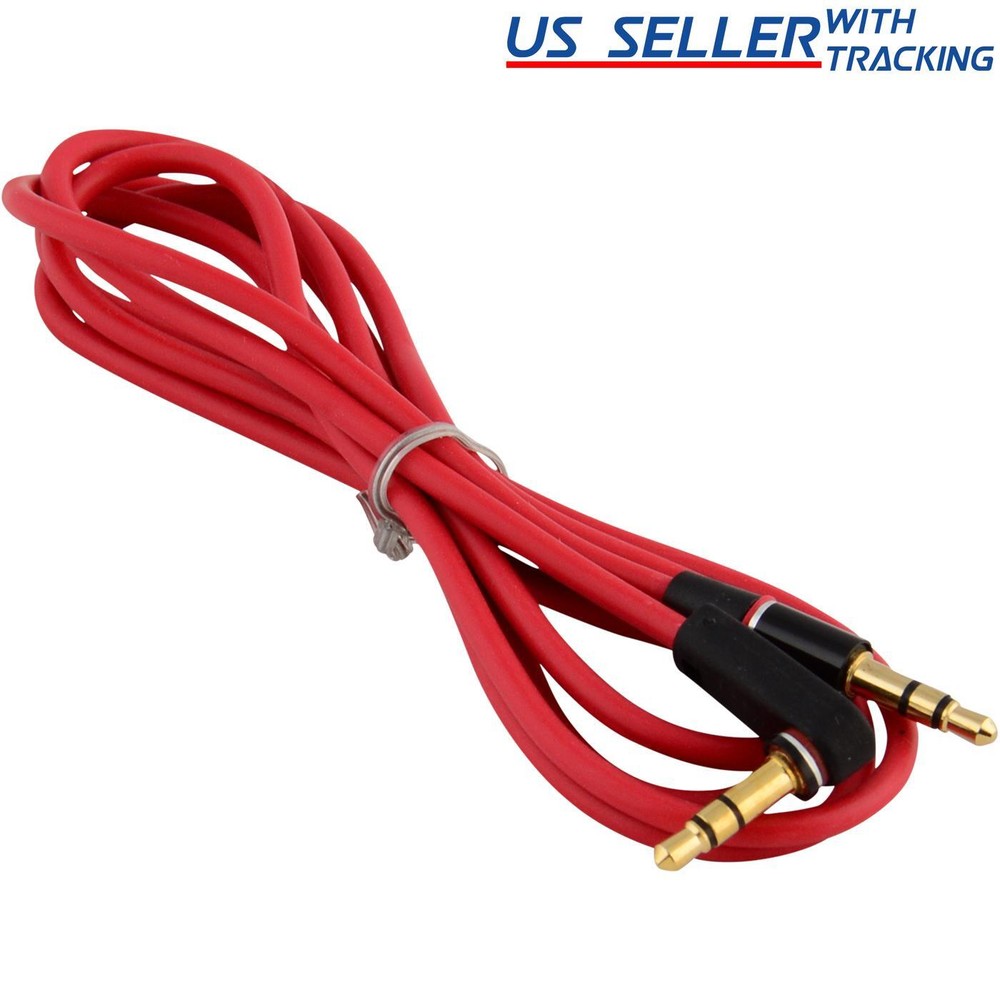 (5-pack) 3.5mm Male to M Aux Cable Cord L-Shaped Car Audio Headphone Jack Red