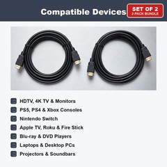 HDMI to HDMI Cable 6FT 4K Set of 2 for HDTV Monitor PS5 PS4 Xbox Blu-ray Player