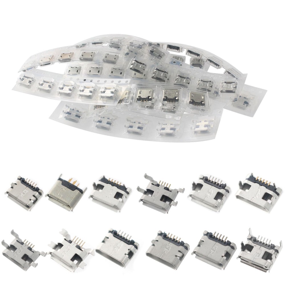 12 Types Micro USB Port Kit Female Jack Plug Connector, 5-Pin Micro USB Socke…
