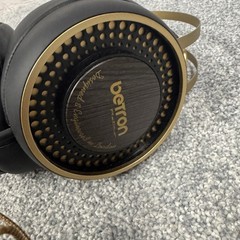 Betron Over-Ear Wired Headphones – Black & Gold with Wood Grain Design