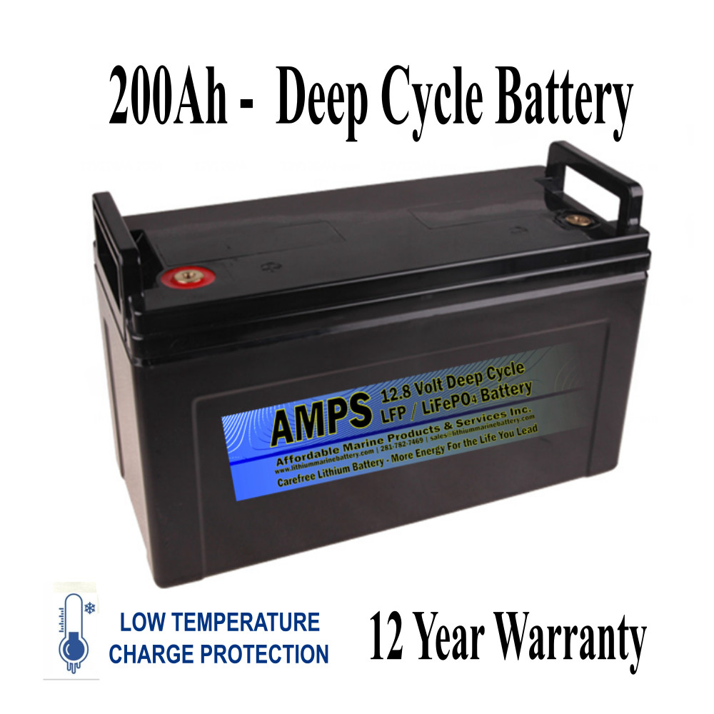 12V 200Ah LiFePO4 LFP Low Temp Lithium Battery w/ small case 12.8V 2560W Hr
