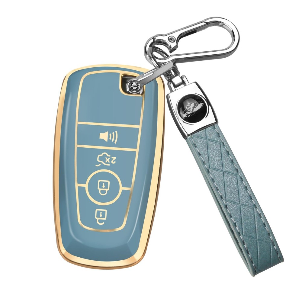 QBUC for Ford Key Fob Cover, Soft TPU Full Protection 4 Buttons, Blue