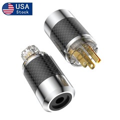 Pair 24k Gold Plated US Power Plug Carbon Fiber HiFi Audio Cable DIY Connector