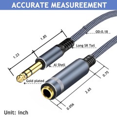 1/4″ Male to Female Stereo Headphone Extension Cable – 15ft, Grey