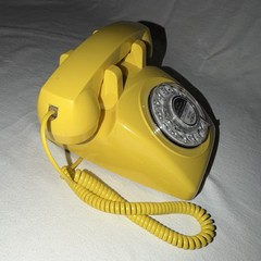 Retro Yellow Corded Rotary Dial Telephone, 1-Line, Redial Feature