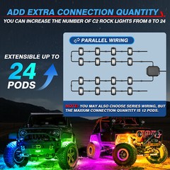 1Set 2/8/10/12 Pods C2 Max RGB-IC LED Rock Lights Underbody Extend Up to 24 Pods
