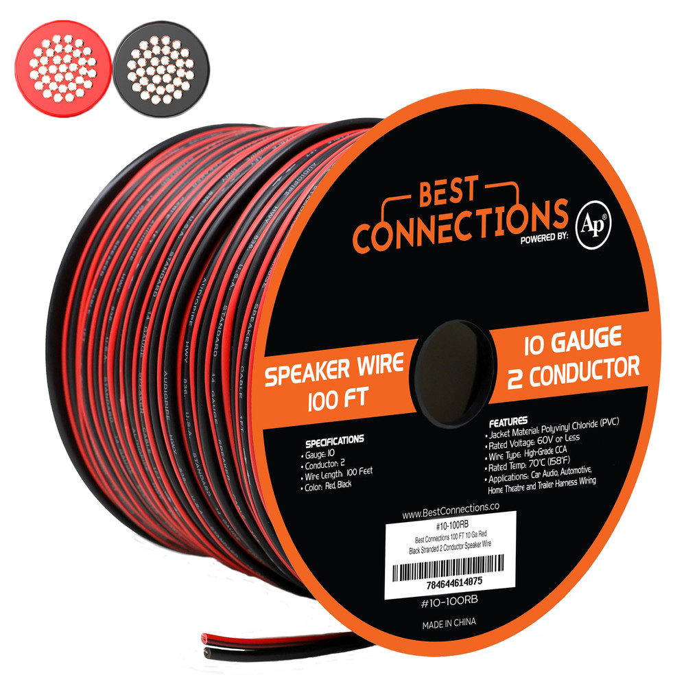 10 Gauge 100 Feet Red Black Bonded 2 Conductor Speaker Wire Car Home