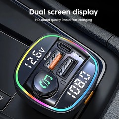 Bluetooth 5.0 Car FM Transmitter Adapter, Hands-Free, USB Charger, AUX Audio