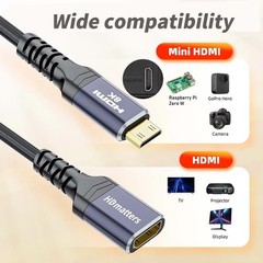 Mini HDMI Male to HDMI Female Bi-direction Adapter Short Cable 4K@120Hz 0.25M
