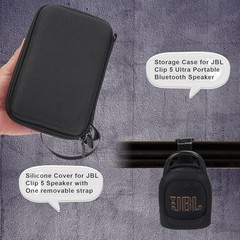 Silicone Cover and Travel Case for JBL Clip 5 Ultra Portable Bluetooth black