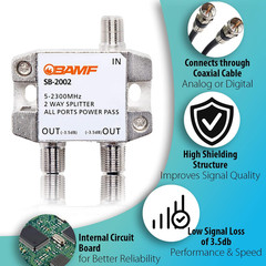 BAMF 2-Way Coax Cable Splitter, Bi-Directional Moca 5-2300Mhz – High-Performance