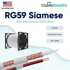 RG59 Siamese Coaxial Cable Security Camera CCTV 250ft 500ft 1000ft 20AWG 18/2