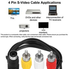 S Video Cable 5ft 4 Pin S-Video Male to 3 RCA Male Composite Adapter Converter