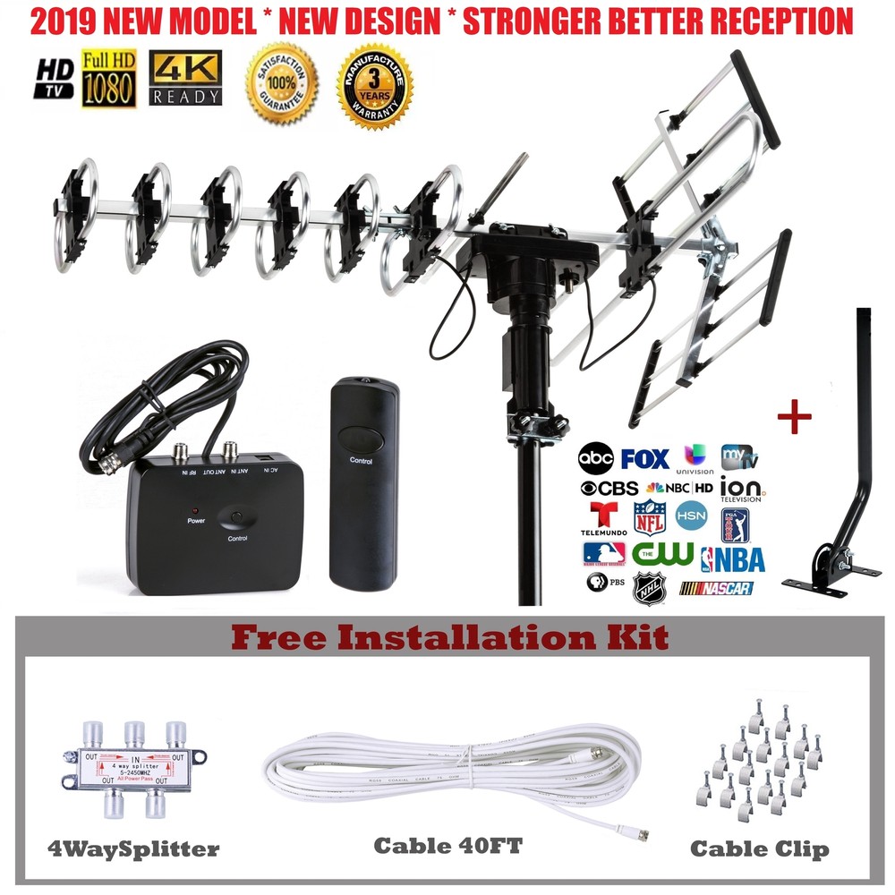 Outdoor HDTV Amplified Digital Antenna 360 Degree UHF/VHF/FM W/ J-Pole 200 Mile