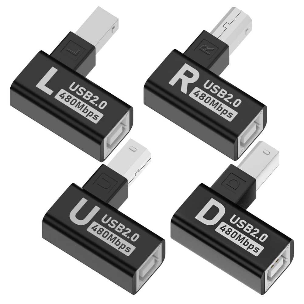 Type-B Male USB 2.0 to Female Extension Adapter Left+Right+Up+Down Angled Each H
