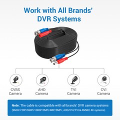 ANNKE 60/100ft CCTV BNC Extension Wire Cord Security Camera Video DC Power Cable