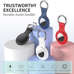Compatible with AirTag Holder Case Keychain 4 Pack, for Black/White/Blue/Red