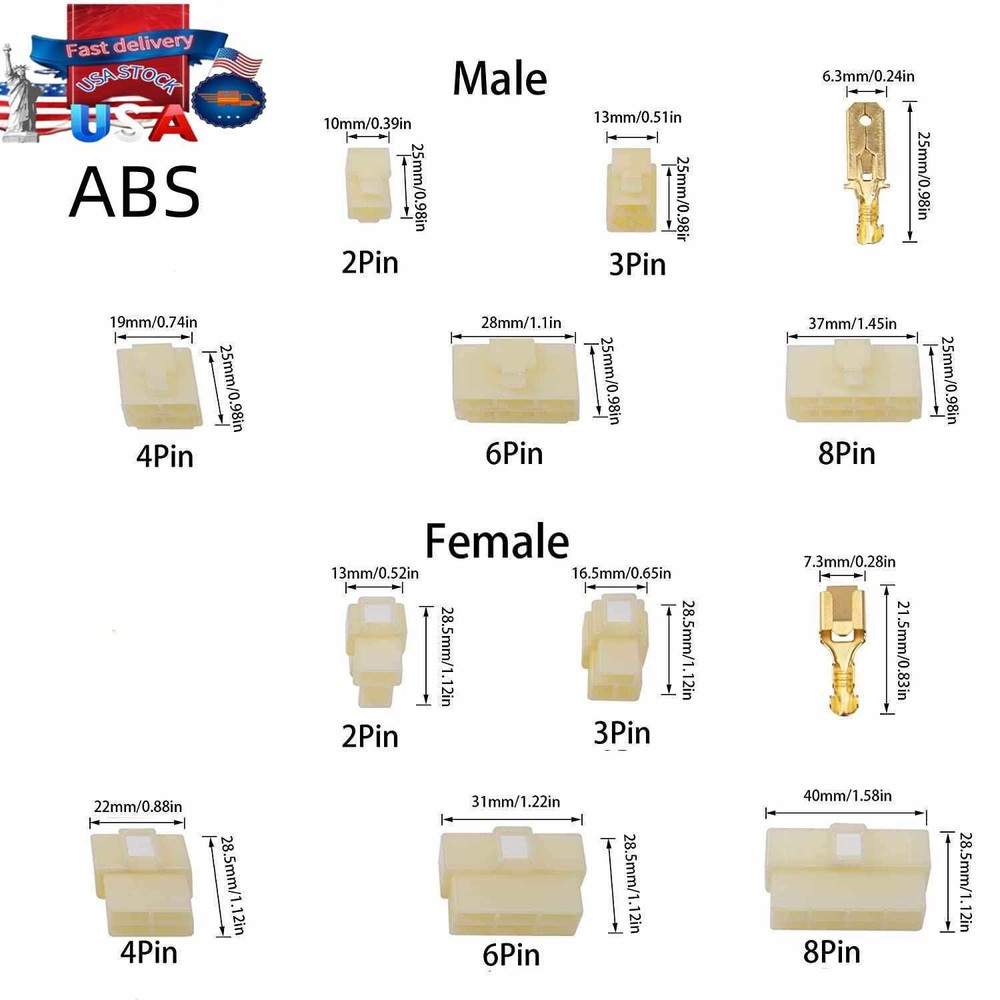 5 Sets 6.3mm 2-8 Pin Electrical Wire Connector Male Female Socket Plug Terminals