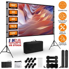 120″ Projector Screen w/ Stand 16:9 4K HD Rear Front Wrinkle-Free Portable