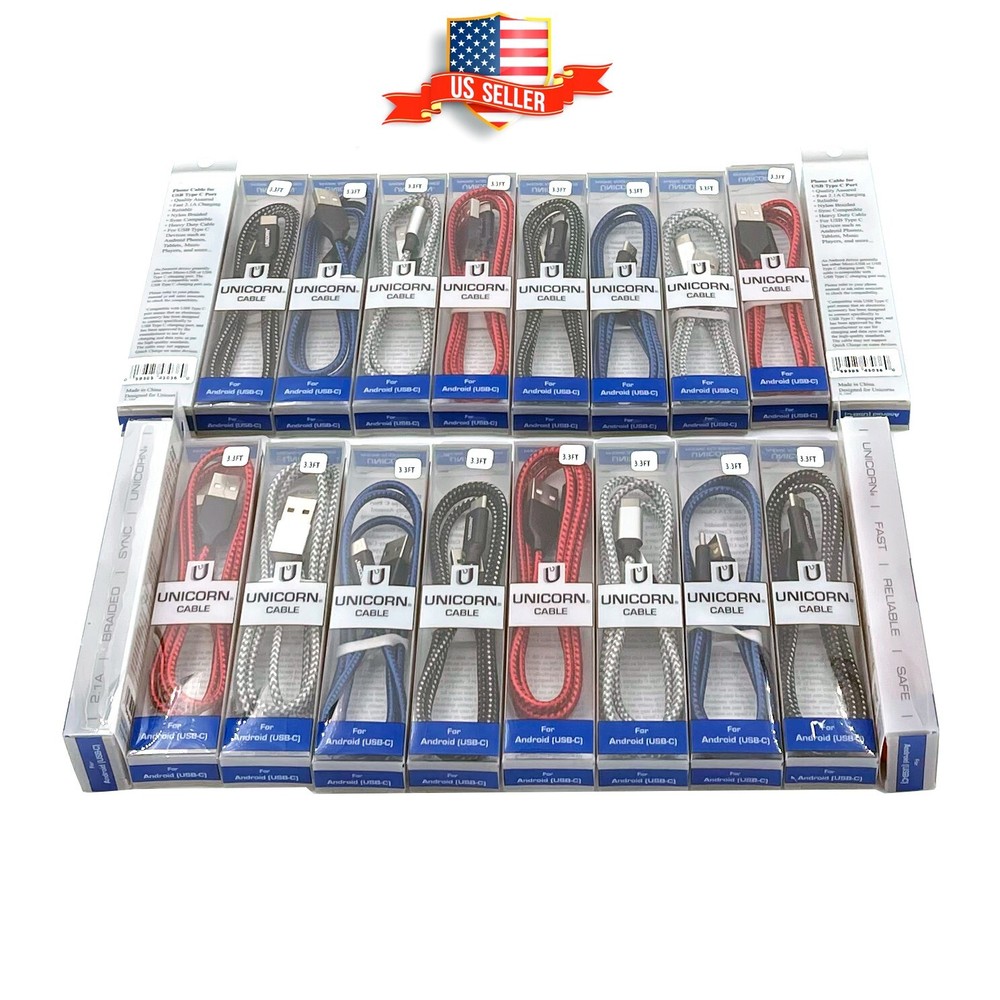 USB-C Cable 1m 2A USB to USB Type C Chargers Cords Wholesale Bulk Lot UNICORN
