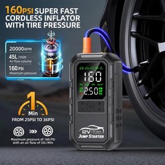 10 in 1 Car Battery Jump Starter with Air Compressor 8000A 160PSI Portable Car