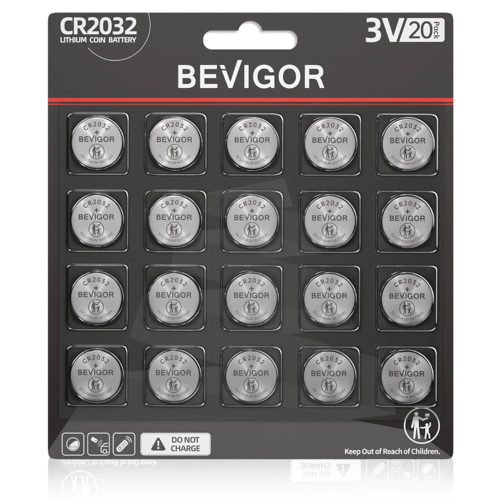 Bevigor CR2032 3V Lithium Coin Batteries 12-Pack Silver