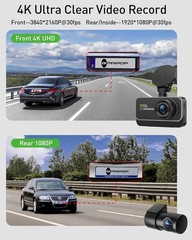 Cámara de tablero frontal y trasera, cámara de tablero dual WiFi 4K + 1080P NEW