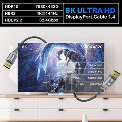 VESA Certified 8K DisplayPort 1.4 Cable 3 Feet/2 Pack,Adoreen DP 3FT-2PK