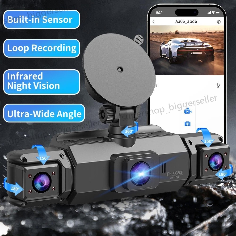 360° Dash Cam Front and Rear Inside,4 Channel Camera FHD 1080P Recorder G-Sensor